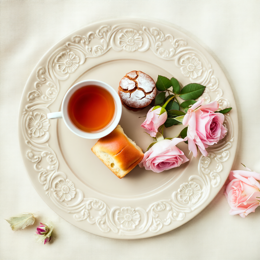 Embossed Cream Plate – Raised Floral Rim