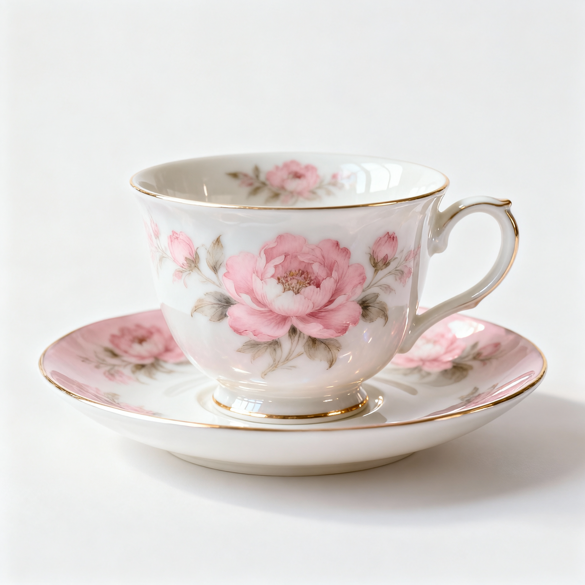 Pink Floral Fine Bone China Tea Cup & Saucer Set – Elegant Afternoon Tea