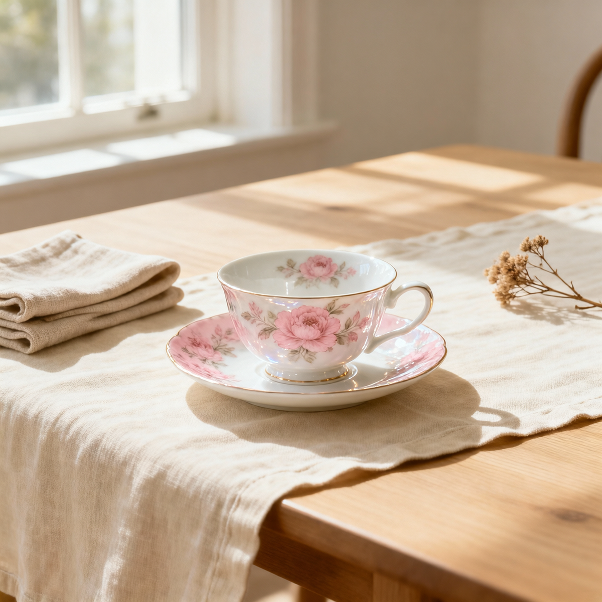 Pink Floral Fine Bone China Tea Cup & Saucer Set – Elegant Afternoon Tea